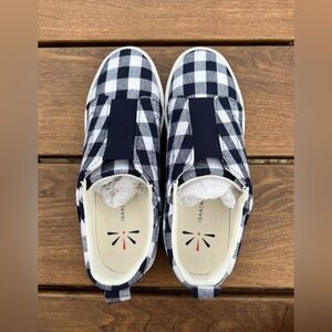 NEW! ISAAC MIZRAH LIVE! Gingham Printed Canvas Sneakers-Navy & White-Size 5.5M